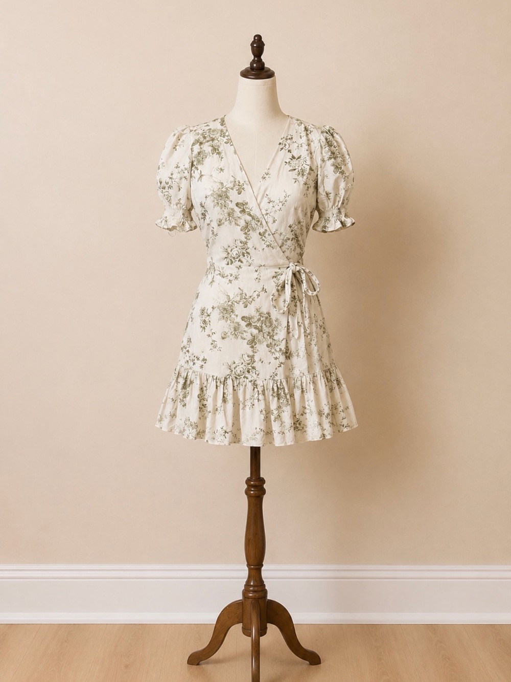 Antonio Melani Floral Linen Blend Wrap Mini Dress Size 4